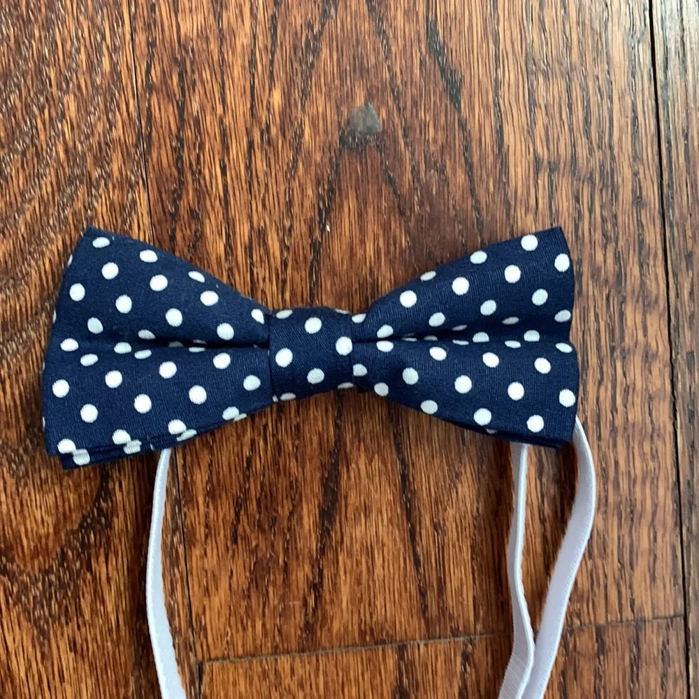 YOUTH BOYS NAVY CLIP-ON TIE W/ ANCHORS AND ADJUSTABLE BOW-TIE W/ DOTS SIZE 3-8yr